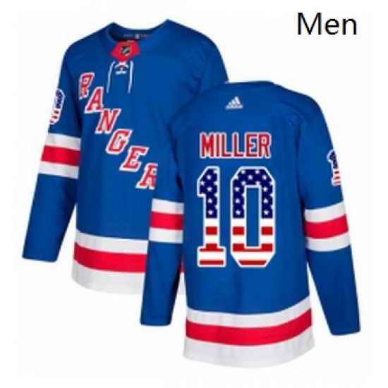 Mens Adidas New York Rangers 10 JT Miller Authentic Royal Blue USA Flag Fashion NHL Jersey